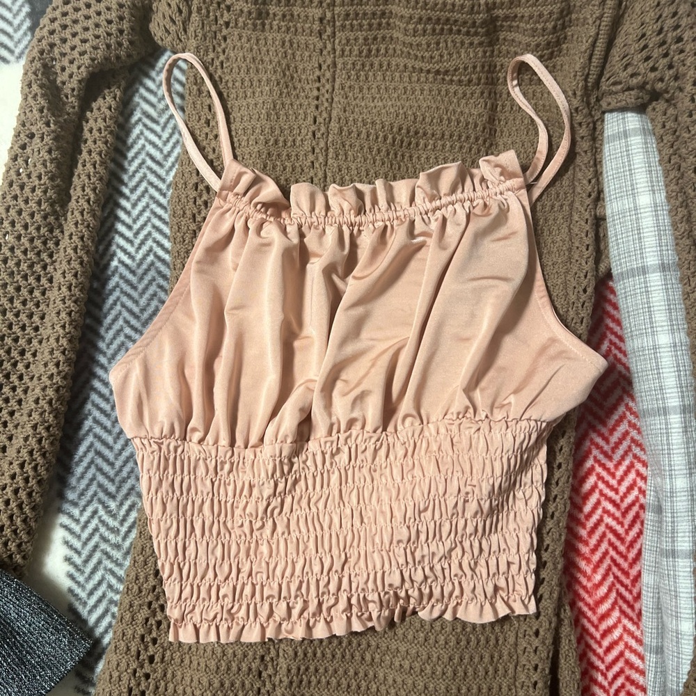 Satin cropped blouse tank